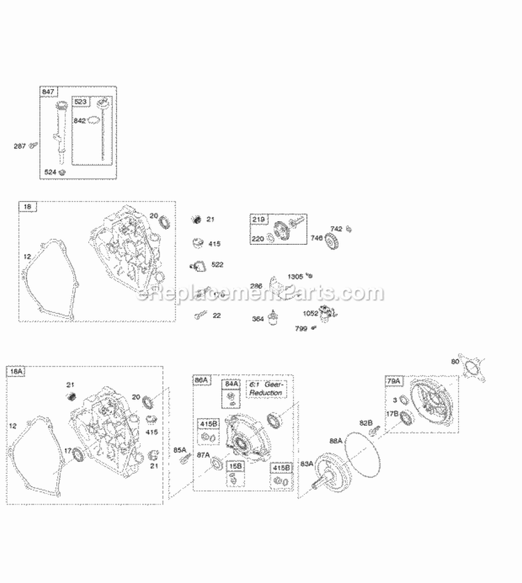 Crankcase Cover Gear Reduction Lubrication Diagram and Parts List for  Briggs and Stratton Engine